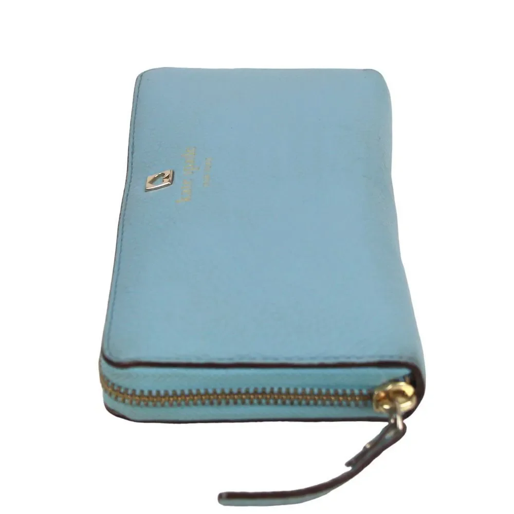 kate spade new york BLUE GENUINE LEATHER LOGO ZIP AROUND CARD WALLET CLUTCH